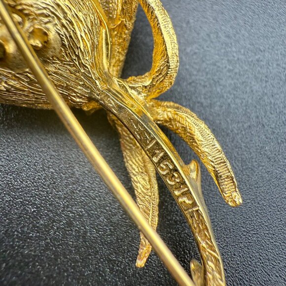 Gold-Toned Rose Brooch Pin Textured Metal Flower Design Signed Vintage Costume J - Picture 5 of 7